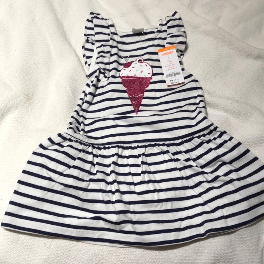 Gymboree 2 ice cream dress cotton navy white stri…